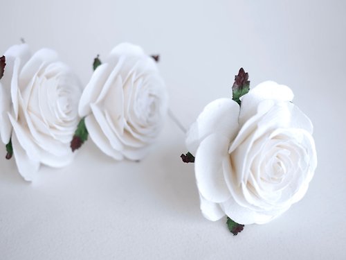 makemefrompaper Paper Flower, 3 pieces DIY mulberry paper big rose size 6.5 cm., white colors.
