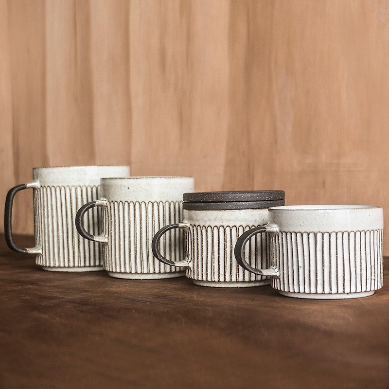 手工直紋馬克杯全系列家庭組 - 咖啡杯 - 陶 咖啡色