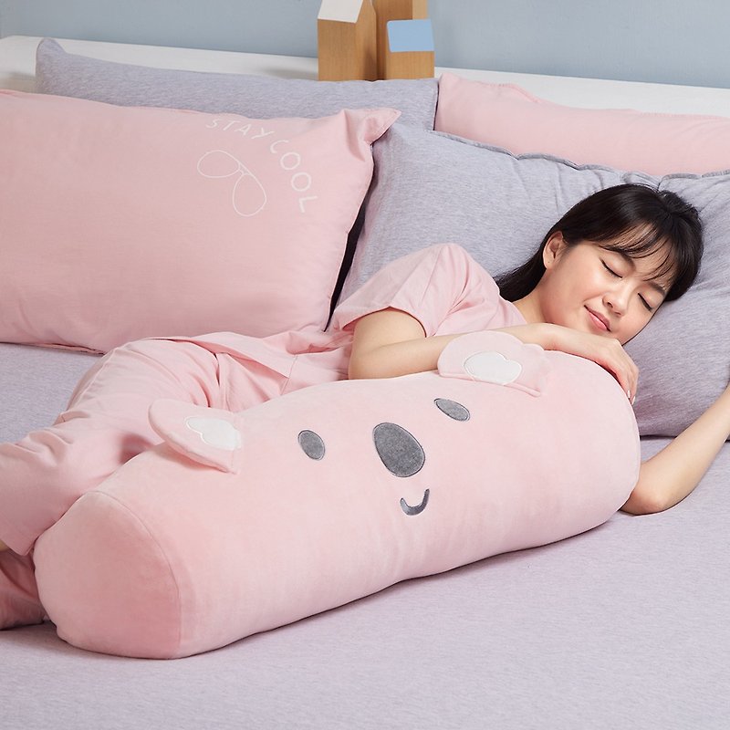 Koala Cylinder Long Throw Pillow - Geranium Powder - Pillows & Cushions - Cotton & Hemp Pink