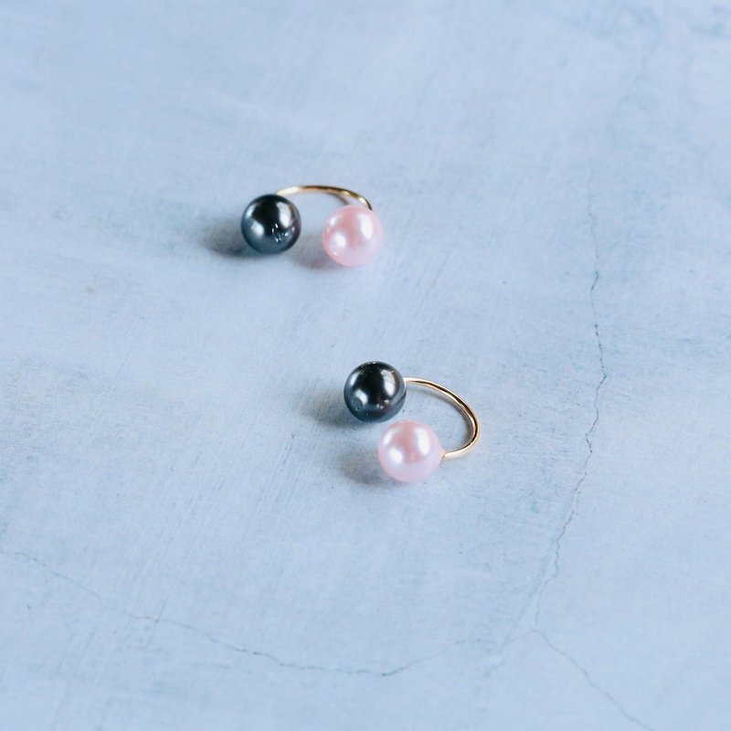 14kgf Swarovski Pearl Silver Black & Cherry Blossom Color 2Way Ear cuff - Earrings & Clip-ons - Precious Metals Black