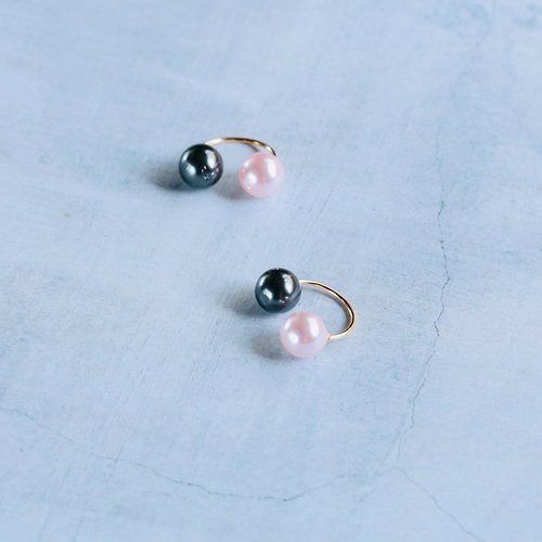 stella-jewelry 14kgf Swarovski Pearl Silver Black & Cherry Blossom Color 2Way Ear cuff