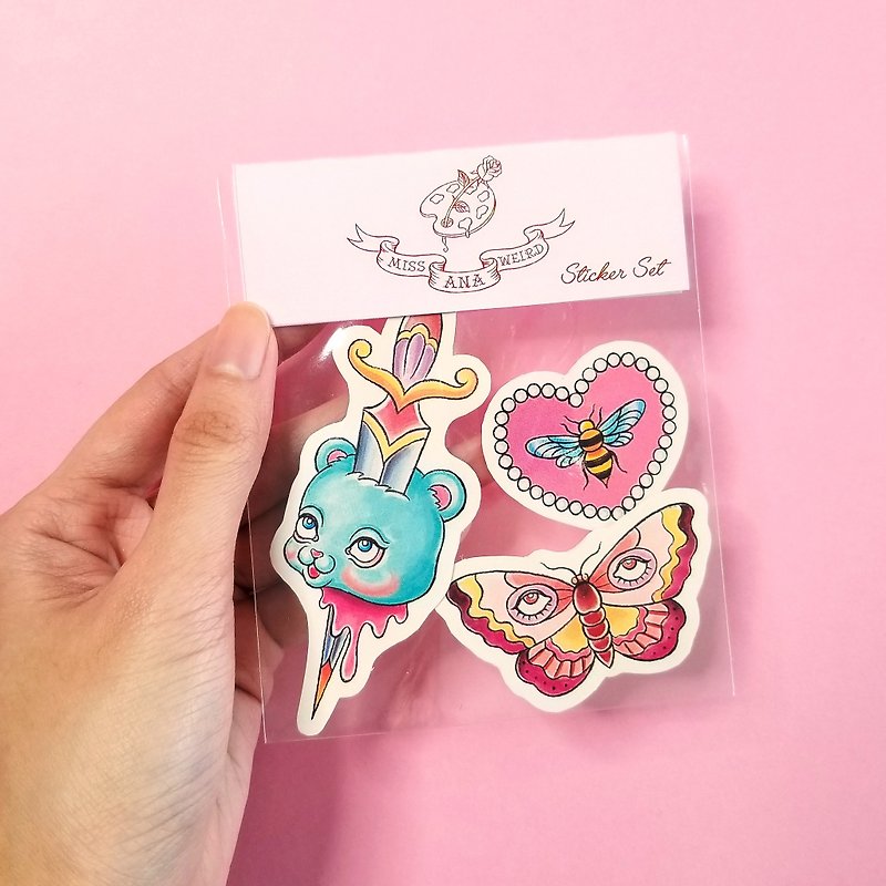 Tattostyle sticker set - Bee, bear, butterfly - Stickers - Paper Multicolor