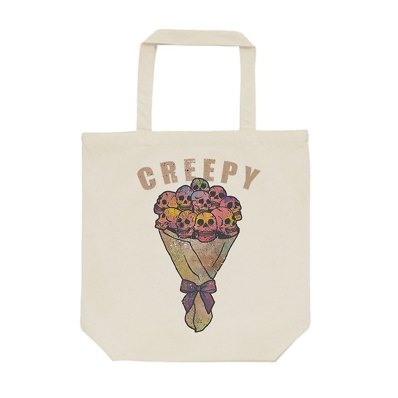tote bag / creepy flower - กระเป๋าถือ - ผ้าฝ้าย/ผ้าลินิน สีกากี