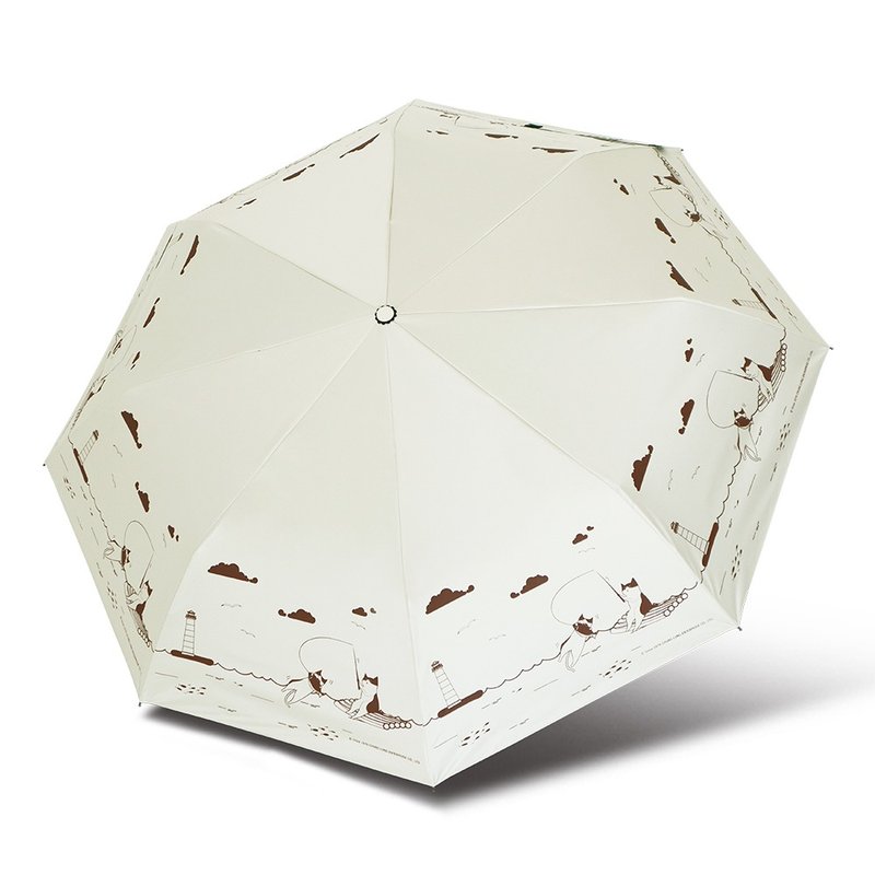 雙龍釣貓貓輕量黑膠自動傘/防曬陽傘折傘防風雨傘(梧桐米) - 雨傘/雨衣 - 防水材質 白色