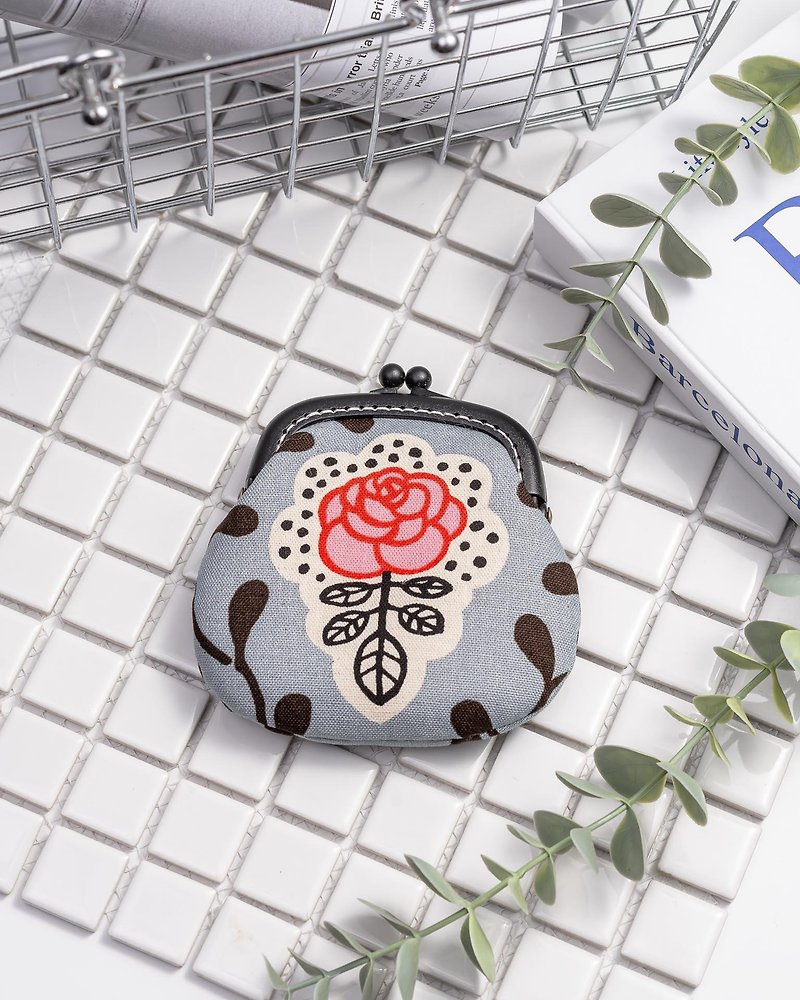 [A rose] coin purse#小口金包#cute#Japanese#storage - กระเป๋าใส่เหรียญ - ผ้าฝ้าย/ผ้าลินิน สีเขียว