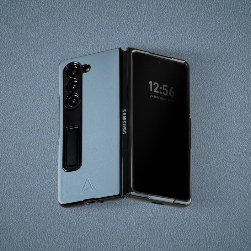 ARMOR Samsung Galaxy Z Fold5 全真皮電話保護殼_霧峰藍 - 手機殼/手機套 - 真皮 