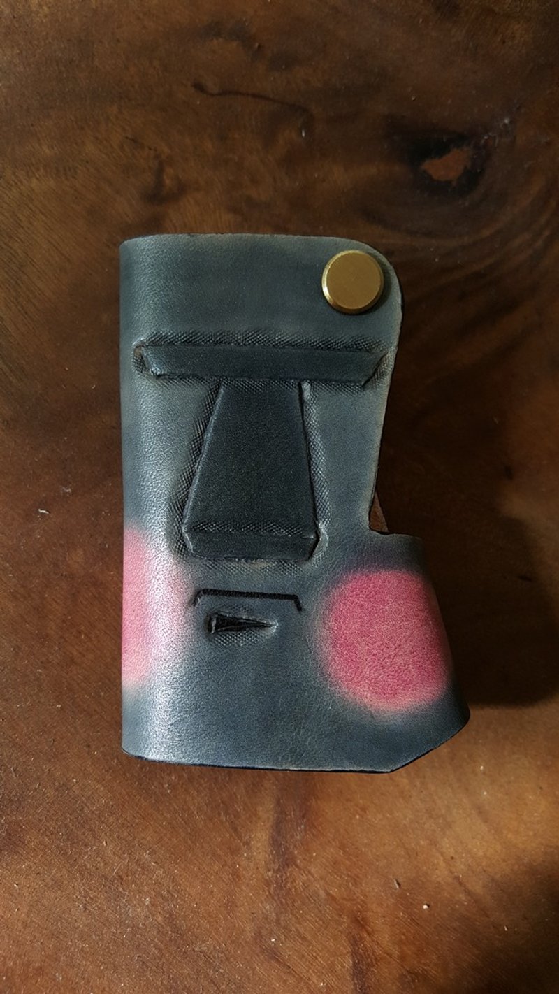 微害羞摩艾石像 純牛皮汽車 機車 家用鑰匙包 - 鑰匙圈/鑰匙包 - 真皮 灰色