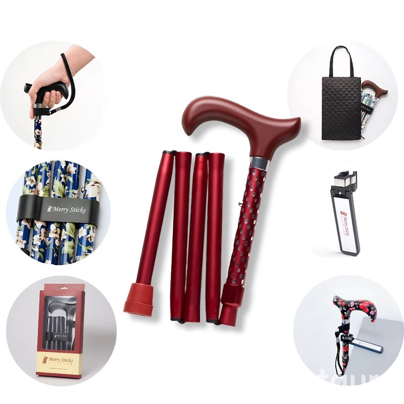 【長輩禮盒組】璀璨星空 閃耀折疊手杖-星空紅 時尚手杖 聖誕禮物 - 其他 - 鋁合金 紅色