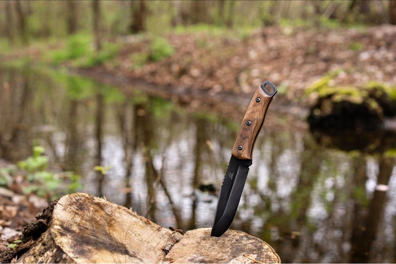 Camping Knife 04 Black Edition -Black Blade Walnut Grip-Buckle Upgraded Version - ชุดเดินป่า - โลหะ สีนำ้ตาล