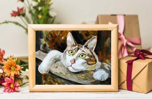 Alisa-Art Lovely kitty hungry modern wall art 6x8 inch cat portrait original oil painting