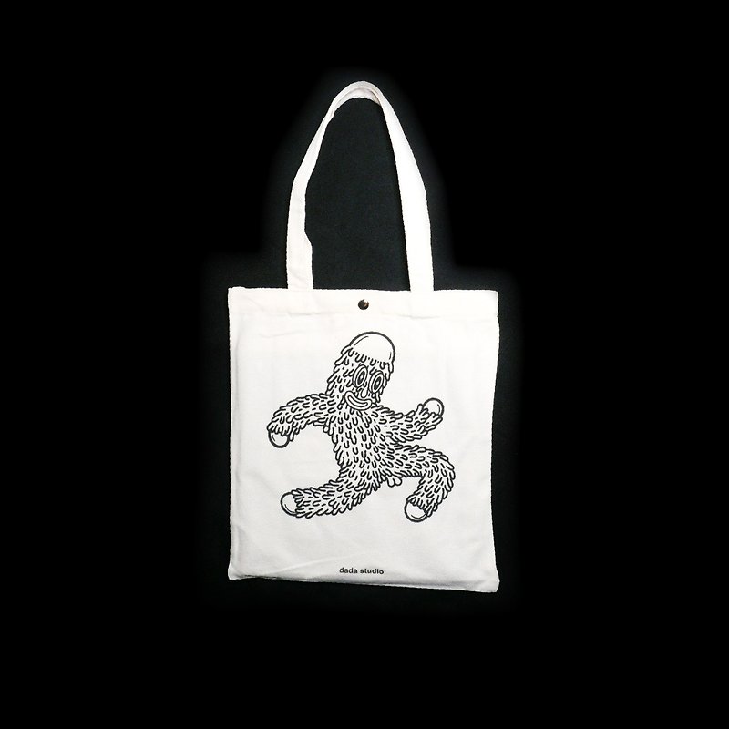 Hairy man illustration art canvas backpack - กระเป๋าแมสเซนเจอร์ - ผ้าฝ้าย/ผ้าลินิน ขาว