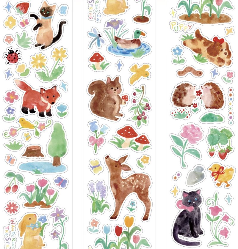 春日爛漫 兎 リス PET 割型貼紙捲 5米卷 - 紙膠帶/和紙/PET - 其他材質 多色
