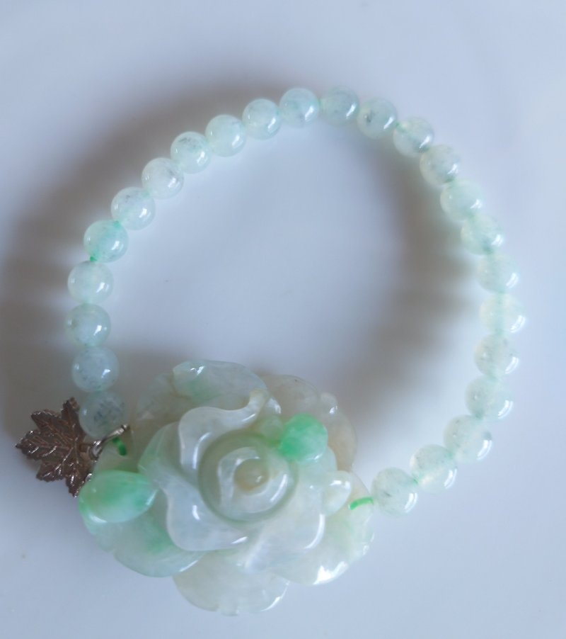 Miss feng natural stone-ice sun green floating flower jadeite bracelet - สร้อยข้อมือ - หยก 