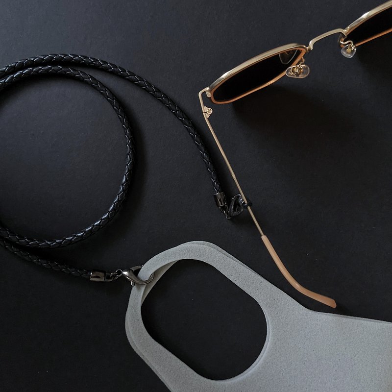 真皮 掛繩/吊繩 黑色 - 4mm 5mm 黑色編織皮繩 黑鈦銀扣件 眼鏡鍊 口罩鍊