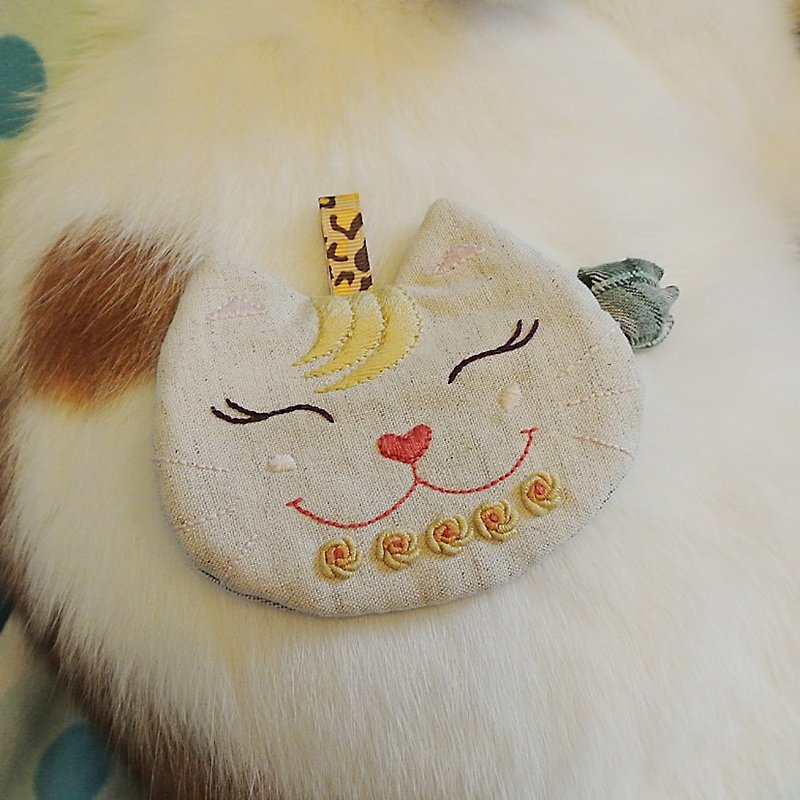 財布「ミミの目の笑顔が子猫をバラ」 - 小銭入れ - コットン・麻 イエロー