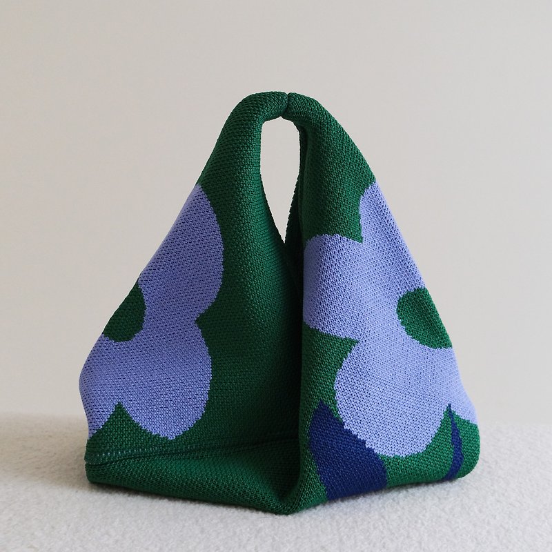 針織三角包 _大花_寶石綠_環保回收紗線製作 - 手袋/手提袋 - 壓克力 綠色