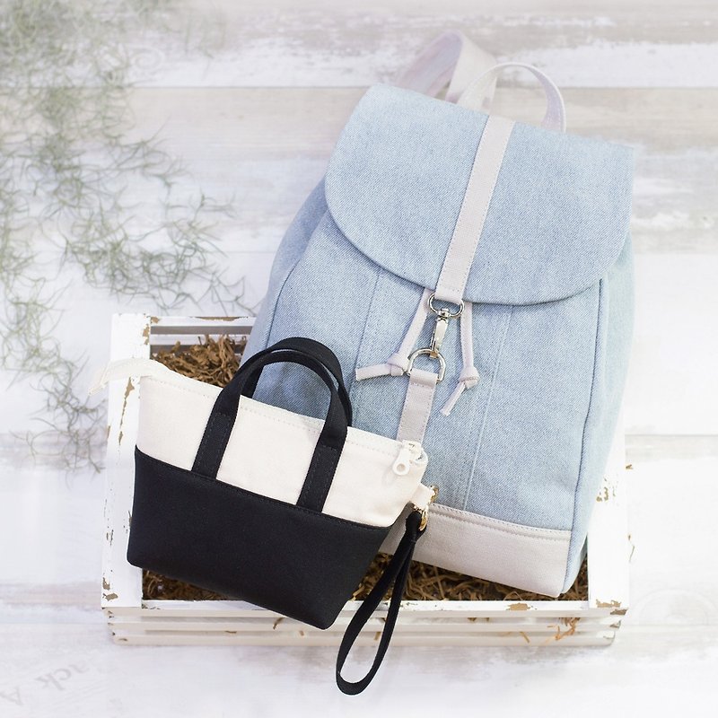 Lucky Bag - canvas small backpack + large storage bag Lucky Bag - Backpacks - Cotton & Hemp Blue