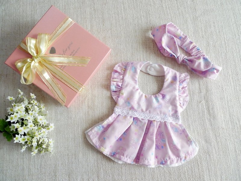 Dream pink shell-bib saliva towel, headband/full moon gift/first birthday gift/birthday gift--limited cloth - ของขวัญวันครบรอบ - ผ้าฝ้าย/ผ้าลินิน สึชมพู