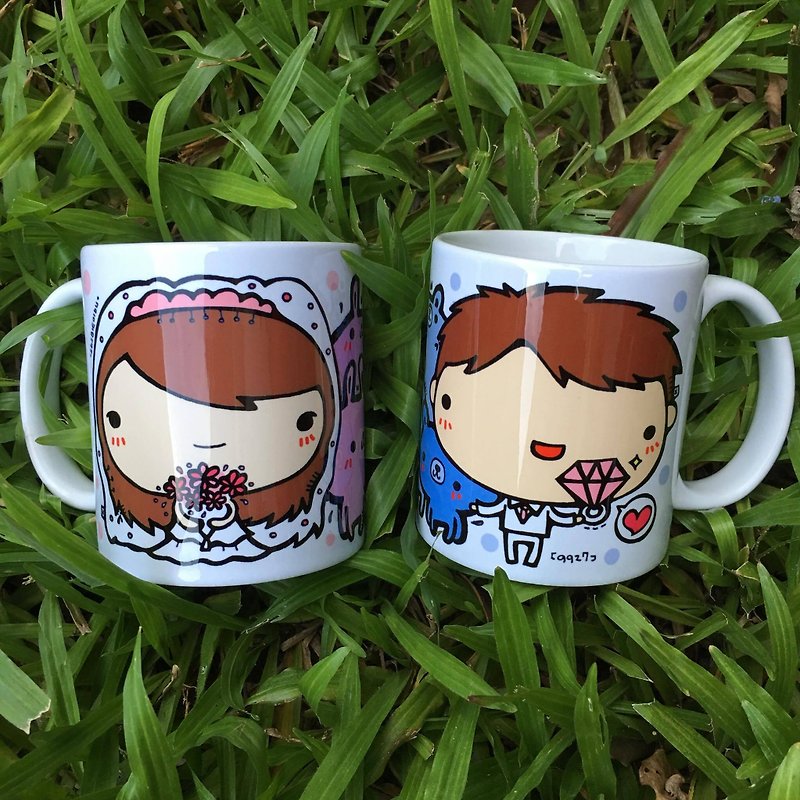 9927 hand-painted creativity ~ mug-wedding pair - แก้วมัค/แก้วกาแฟ - เครื่องลายคราม 
