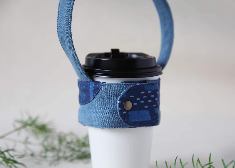 [Wave ㄅㄛ straw cup set]-Quiet Blue (single purchase bag) - Beverage Holders & Bags - Cotton & Hemp Blue
