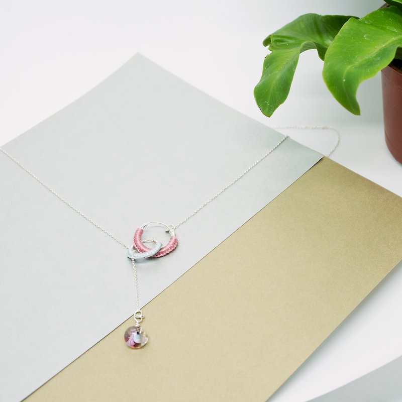 In the decoration, trap | sterling silver braided necklace rose red - สร้อยคอ - โลหะ สีเงิน