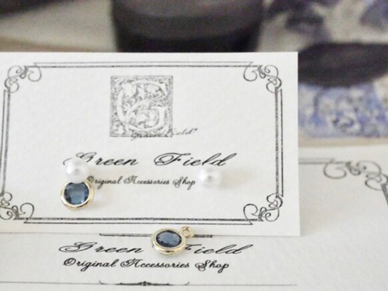 14kgf* pearl and blue 2way pierced earrings/ Clip-On - ต่างหู - โลหะ 