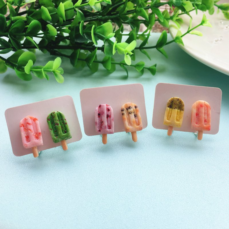 迷你夏日清新軟陶冰棍925銀耳釘Miniature Popsicle Earrings - 耳環/耳夾/耳骨夾 - 黏土 
