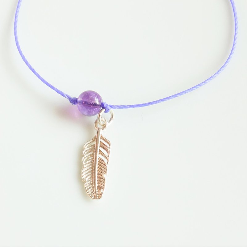 Amethyst Silver Feather Wax Line Bracelet - Bracelets - Other Materials Yellow