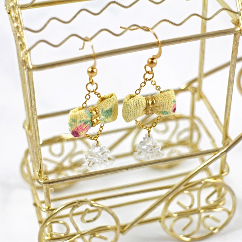 瑪格麗特圓舞曲 - 耳環 耳勾 夾式 - 耳環/耳夾/耳骨夾 - 棉．麻 黃色