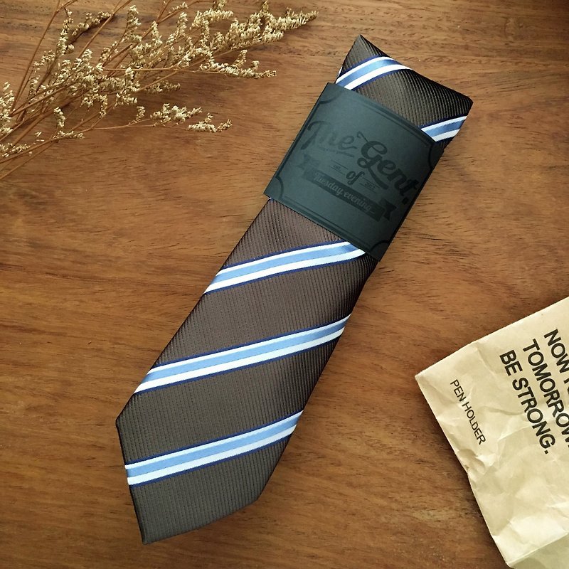 The GENT Brown-Blue Sky Stripe Necktie - Ties & Tie Clips - Polyester Brown