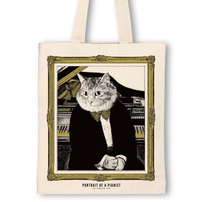 Portrait of Classicats - Grand Piano Canvas Bag - Handbags & Totes - Cotton & Hemp Khaki