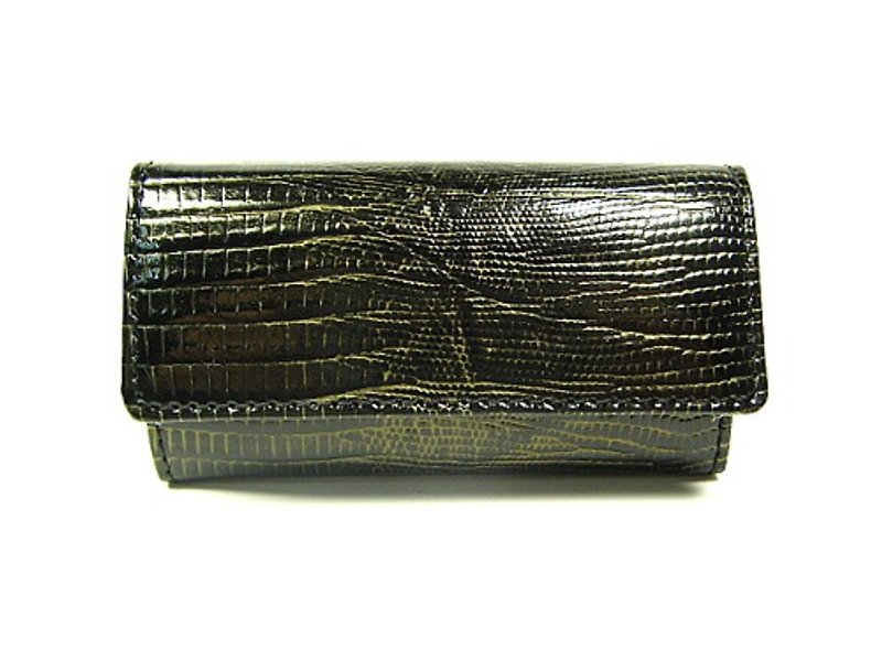 Enamel　 Stamped cowhide Crocodile　 Key Case - Keychains - Genuine Leather Black