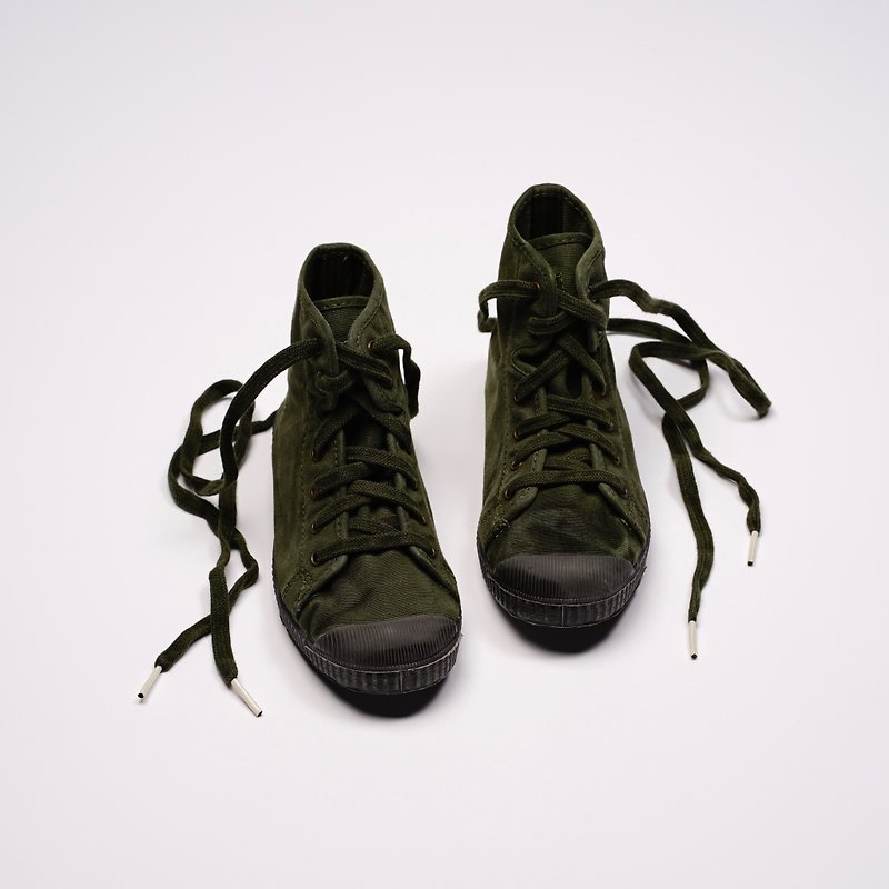 西班牙帆布鞋 CIENTA U61777 22 墨綠色 黑底 洗舊布料 童鞋 高筒 - 童裝鞋 - 棉．麻 綠色