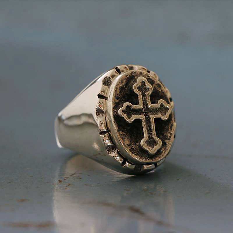 老式墨西哥騎自行車的人戒指頭骨交叉基督耶穌純銀男子搖桿 - 戒指 - 其他金屬 銀色