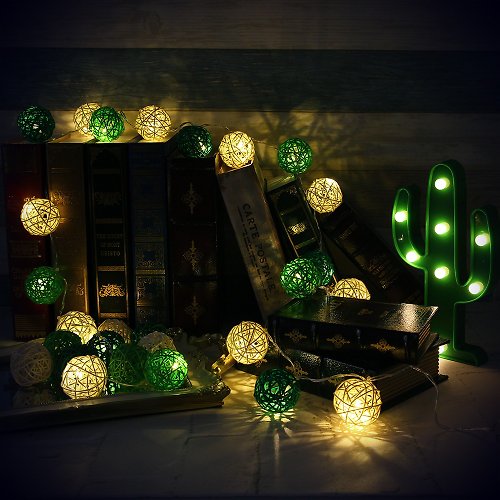 iINDOORS英倫家居 創意燈飾 籐球燈串 電池款 綠意盎然 長度2M LED氣氛燈 聖誕節
