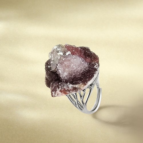WANZAMGOK 漸變紫色瑪瑙活口戒指 隨形原石標本 星光閃片手工指環 S925銀