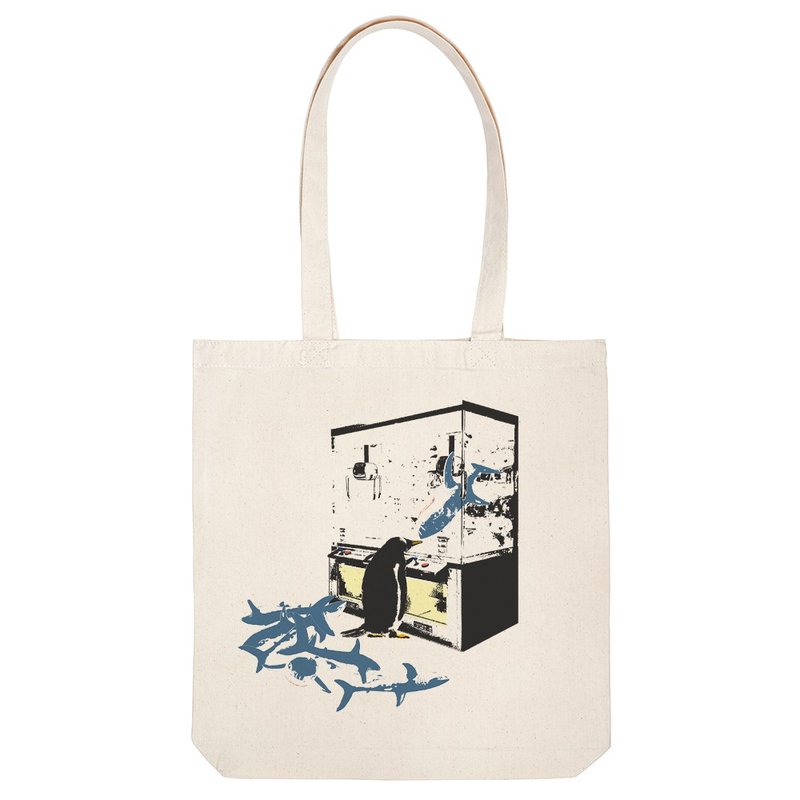tote bag / 買占めペンギン - 手提包/手提袋 - 棉．麻 卡其色