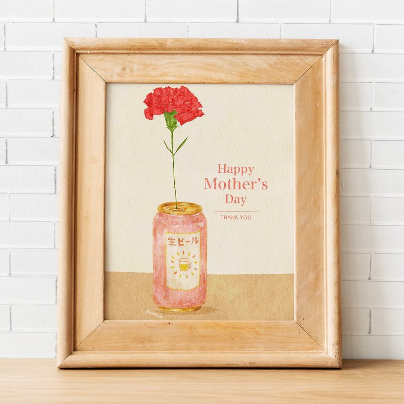 Postcard beer bottle with carnations Mother's Day - การ์ด/โปสการ์ด - กระดาษ สีแดง