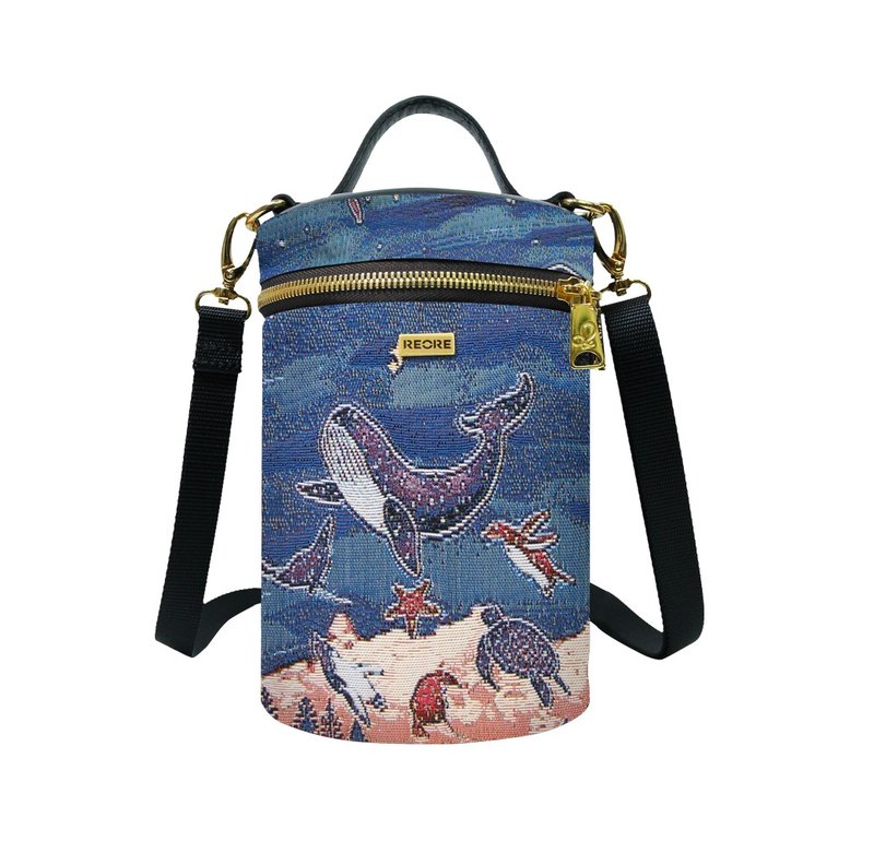 斜背包 圓筒 / 化妝 / 布防潑水 平織緹花 星空水族館 漢娜 - 手提包/手提袋 - 其他材質 藍色