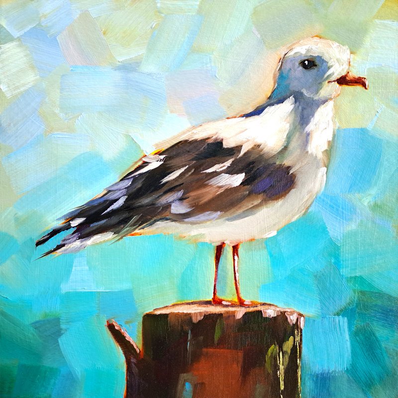 Seagull Painting Bird Original Art Gull Oil Painting Animal Small Artwork - Posters - Other Materials Multicolor