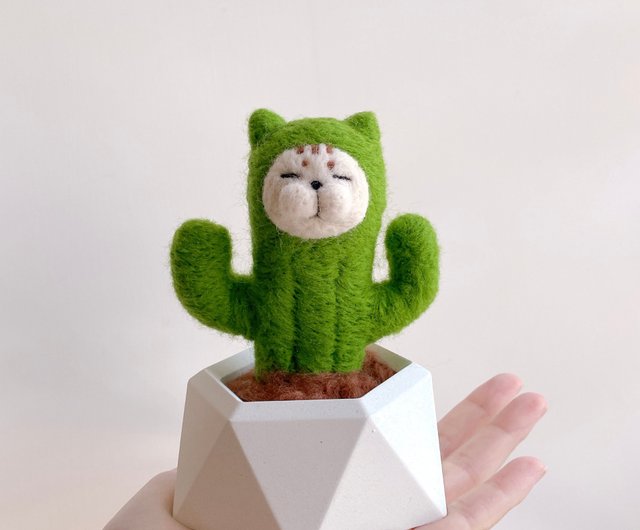 羊毛フェルト サボテン インテリア テヘヘなサボテンの鉢植えマスコット(からし色のお花)羊毛