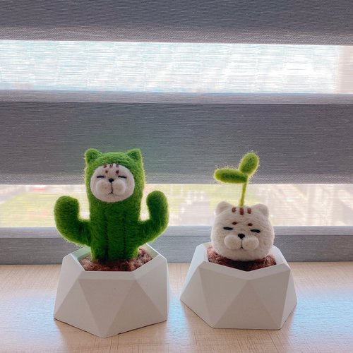 羊毛フェルト サボテン インテリア 羊毛フェルト たっぷり 寄せ植え5点バーゲン 鉢なし - パール