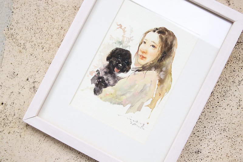 English watercolor hand-painted custom portrait x pet portrait - Customized Portraits - Paper Brown