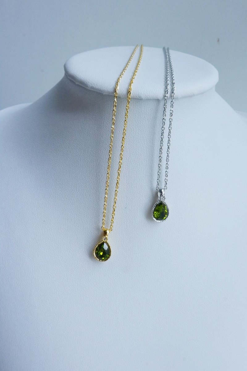 Swarovski Drop Rhinestone Necklace - Stone - สร้อยคอ - เงินแท้ สีเขียว