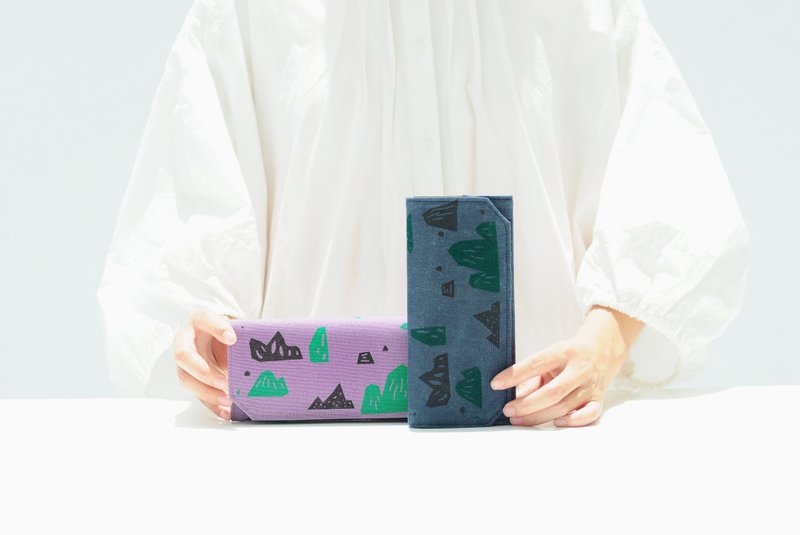 藍色/紫色 山丘 帆布紙長夾 /超輕量/可水洗紙 - 皮夾/長短夾/錢包 - 棉．麻 藍色