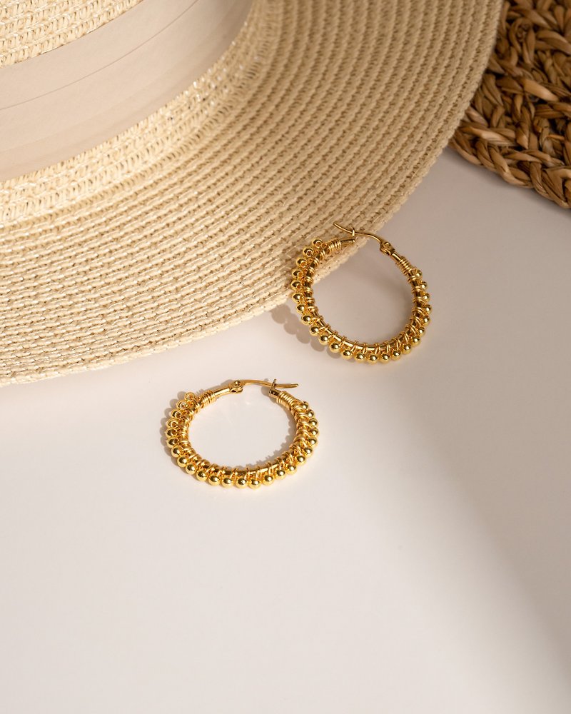 Stainless Steel Earrings & Clip-ons Gold - Large Patra Hoops (18K Gold Plated Ball Hoops)