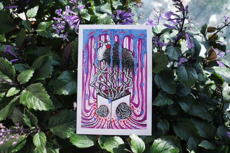 葉子是床 塵土是被子 原創馬克筆手繪插畫 明信片 148×100mm 1張 - 卡片/明信片 - 紙 多色