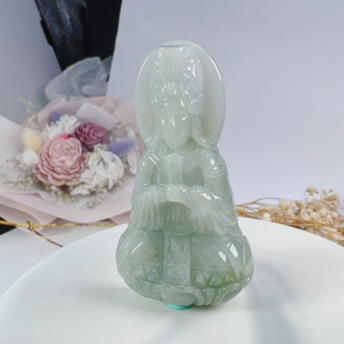 瓔珞翡翠 飄綠翡翠媽祖 | 天然緬甸A貨翡翠 | 送禮