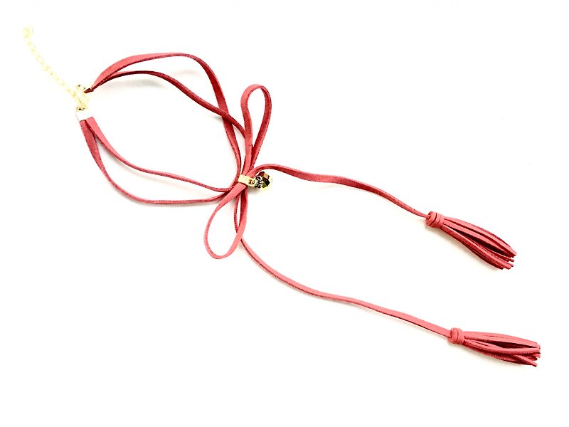 小さな赤いクリスタルタッセルネックレス - ネックレス - 革 レッド