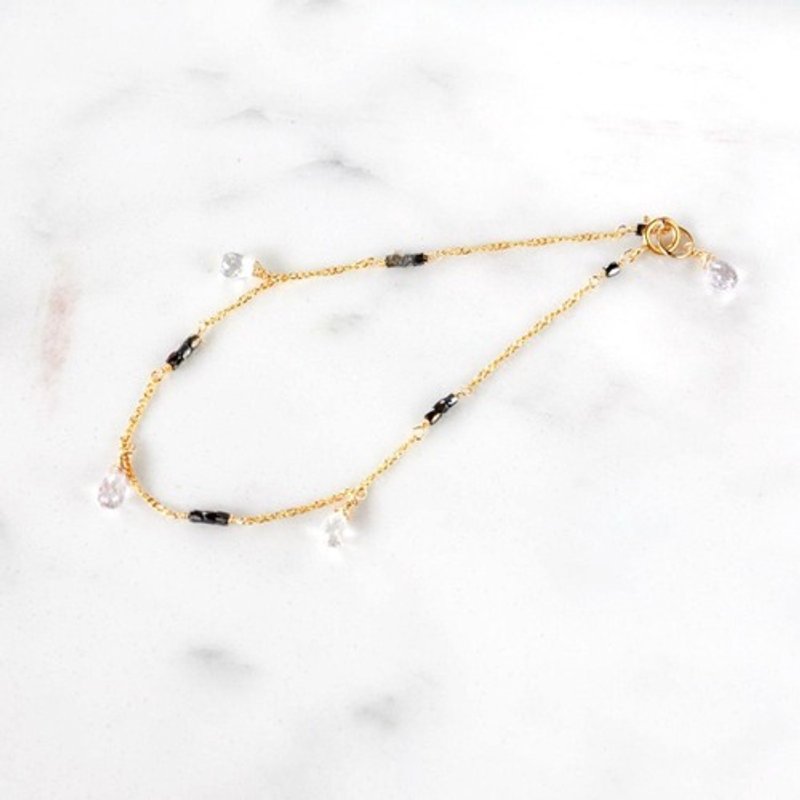 14kgf/ Jet black sparkling black diamond x unheated sapphire nuanced color bracelet - สร้อยข้อมือ - เครื่องเพชรพลอย 